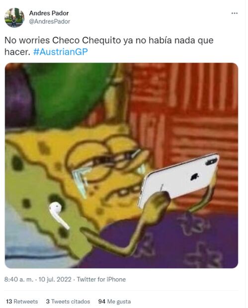 Los memes que dejó el abandono de Checo Pérez del GP de Austria 