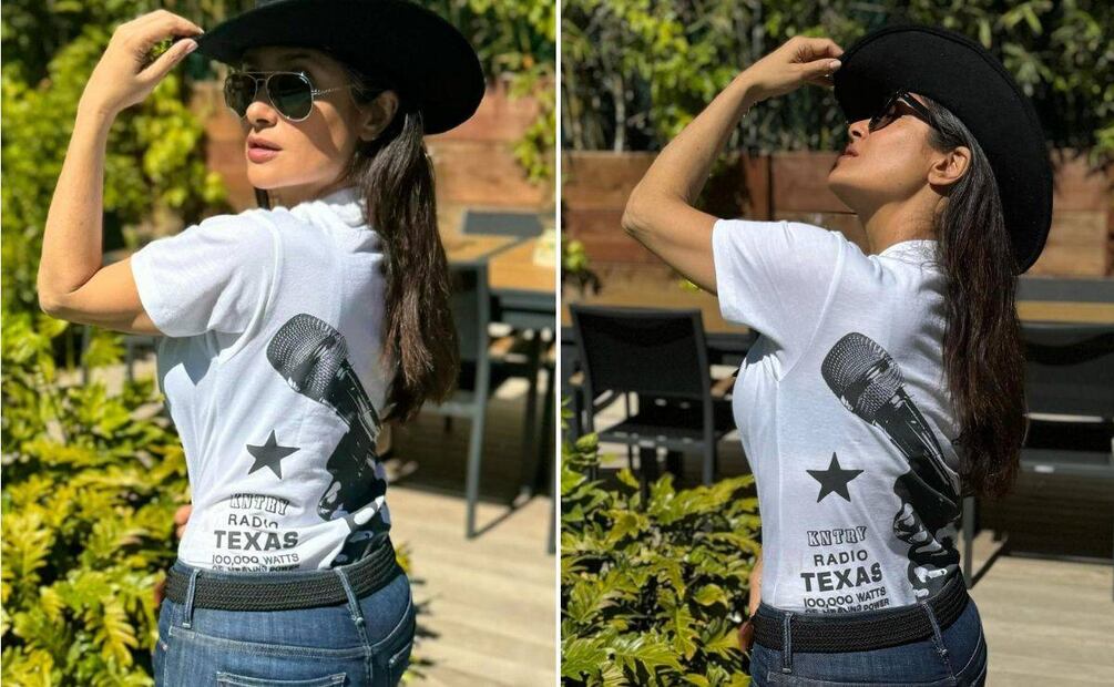 La actriz mexicana Salma Hayek luce playera del nuevo disco de Beyoncé. Foto: Instagram @salmahayek