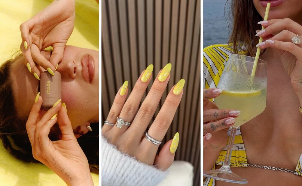 Hailey Bieber luce dos diseños de uñas polka dot. Foto: Especial. Instagram @nailsbyzola