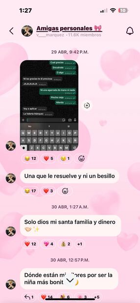 Ella compartió la captura de pantalla de una conversación en WhatsApp. Foto: Instagram
