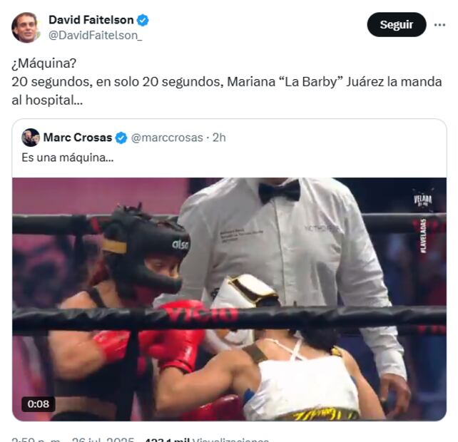El periodista deportivo, David Faitelson, lanzó una dura critica a 'La Velada del Año 5' y al enfrentamiento entre Ari Geli y la mexicana Alana Flores. Foto: Captura de pantalla 'X'