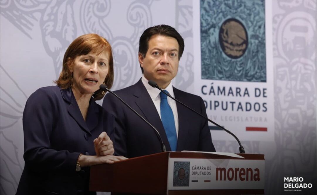 Tatiana Clouthier y Mario Delgado en San Lázaro. Foto; Especial