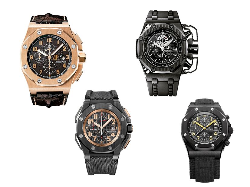 De izquierda a derecha: Royal Oak Offshore de 2007. 2. Modelo de 2008 conocido entre los coleccionistas como Survivor. 3. Royal Oak de 2010. 4.Royal Oak Offshore End of Days de 1999.