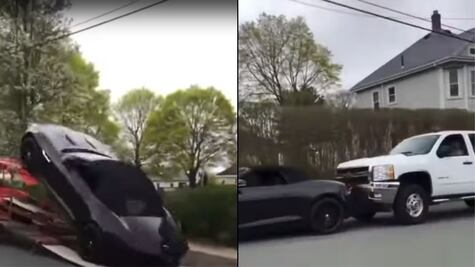 En vídeo: Jaguar F-Type cae de una grúa y después choca contra una pick-up