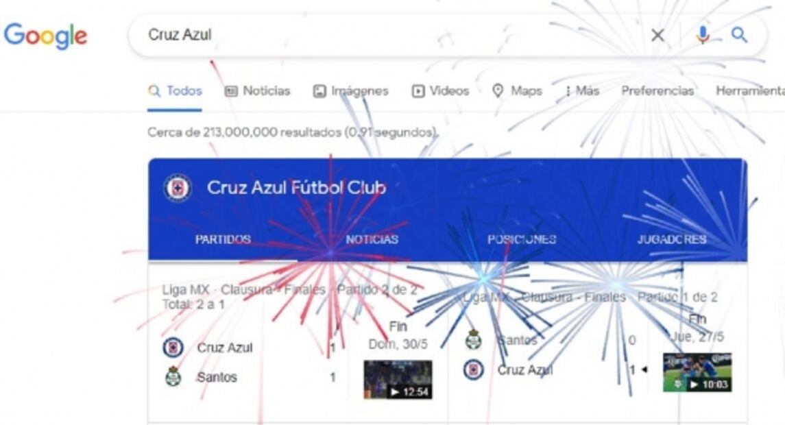 Esto pasa al escribir Cruz Azul en el buscador de Google
