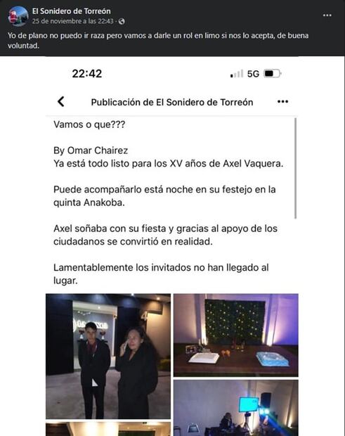 Axel hace su fiesta de XV años con dos pasteles, sonidero... y nadie va