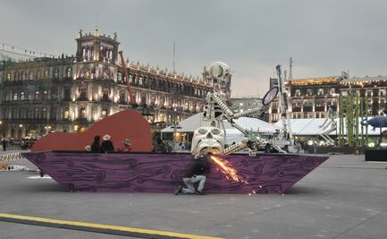 VIDEO Alistan Mega Ofrenda de Día de Muertos en el Zócalo capitalino; contará con al menos 17 esqueletos gigantes