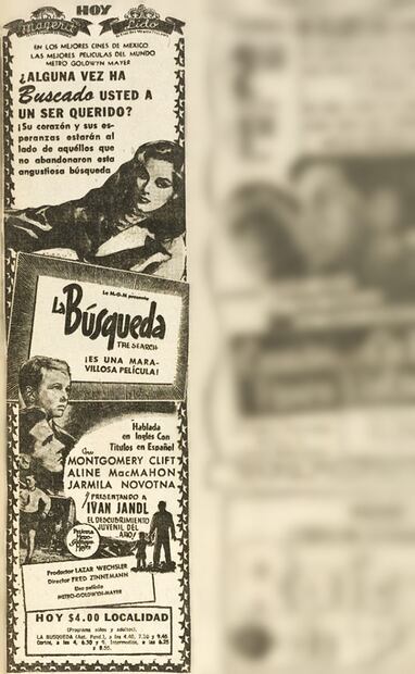 Anuncio para el estreno de “La Búsqueda”, con Montgomery Clift y Ivan Jandl, “el descubrimiento juvenil del año”. Foto: Hemeroteca EL UNIVERSAL.
