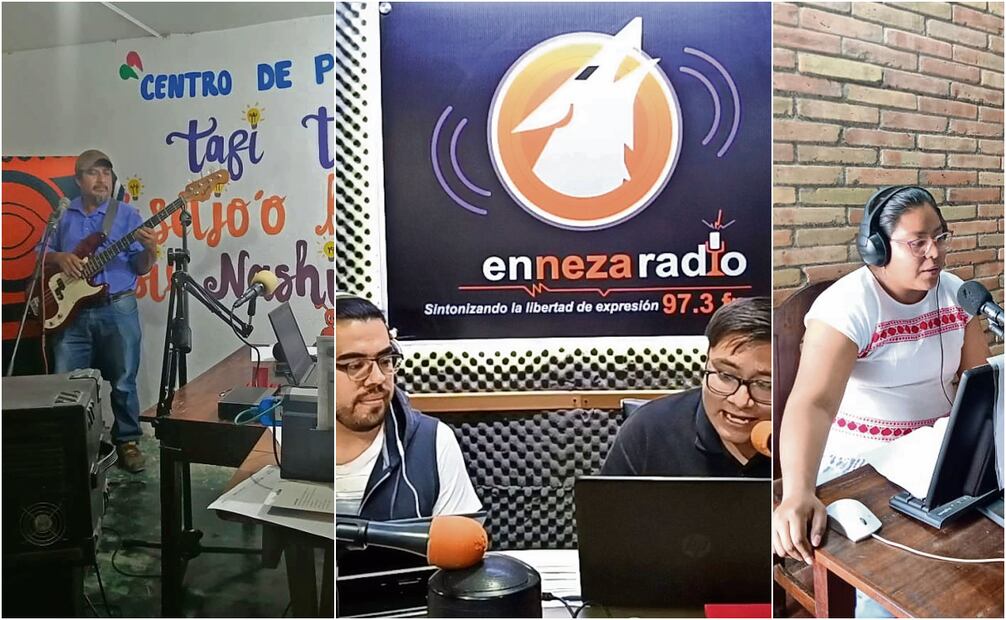 Transmisiones de Radio Nahndiá 107. 9 que emite en Oaxaca (arriba y abajo), y de Ennezaradio 97.3, con cobertura en el Edo. de México (en medio). Fotos: Especial