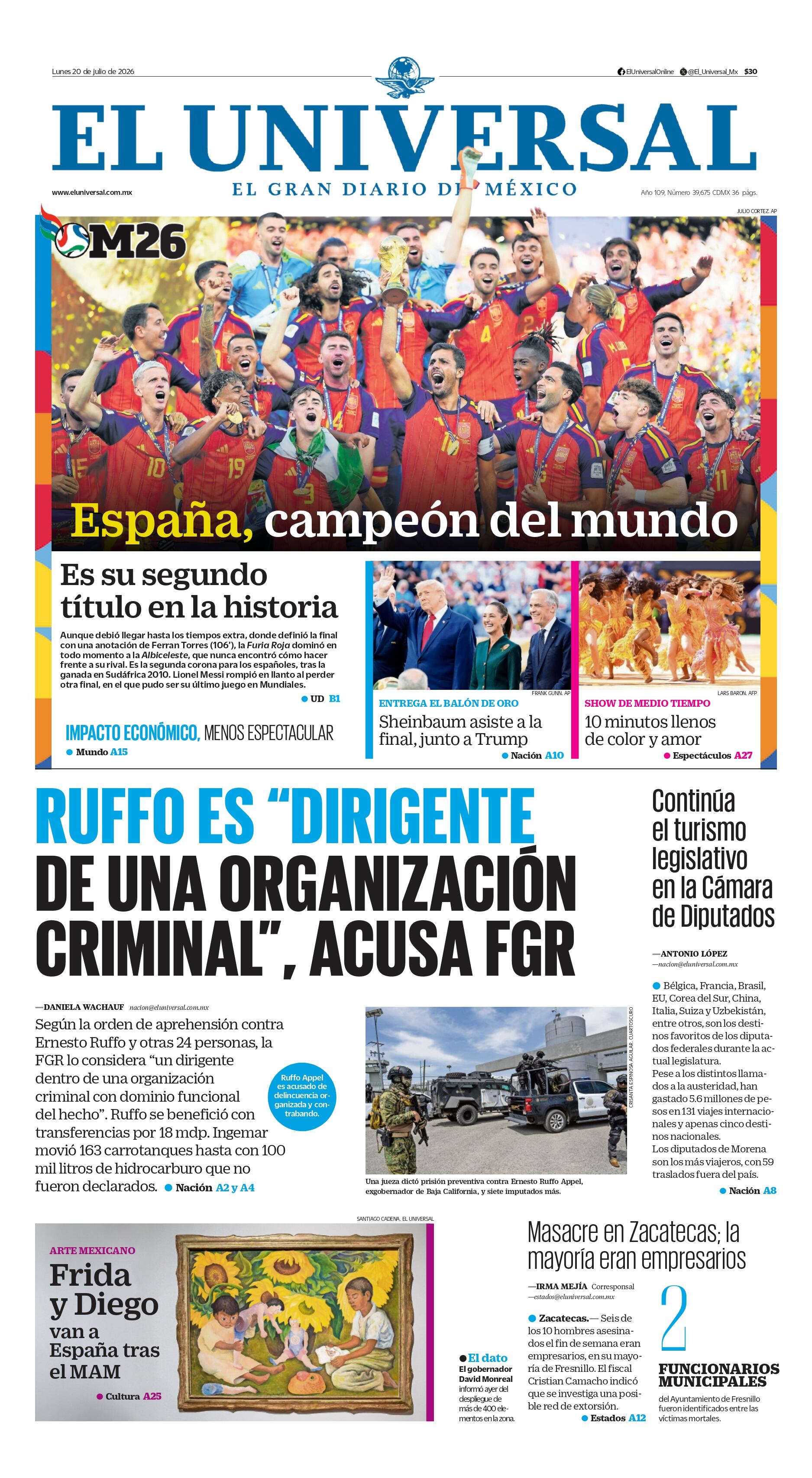 Portada impresa 20 de julio de 2026