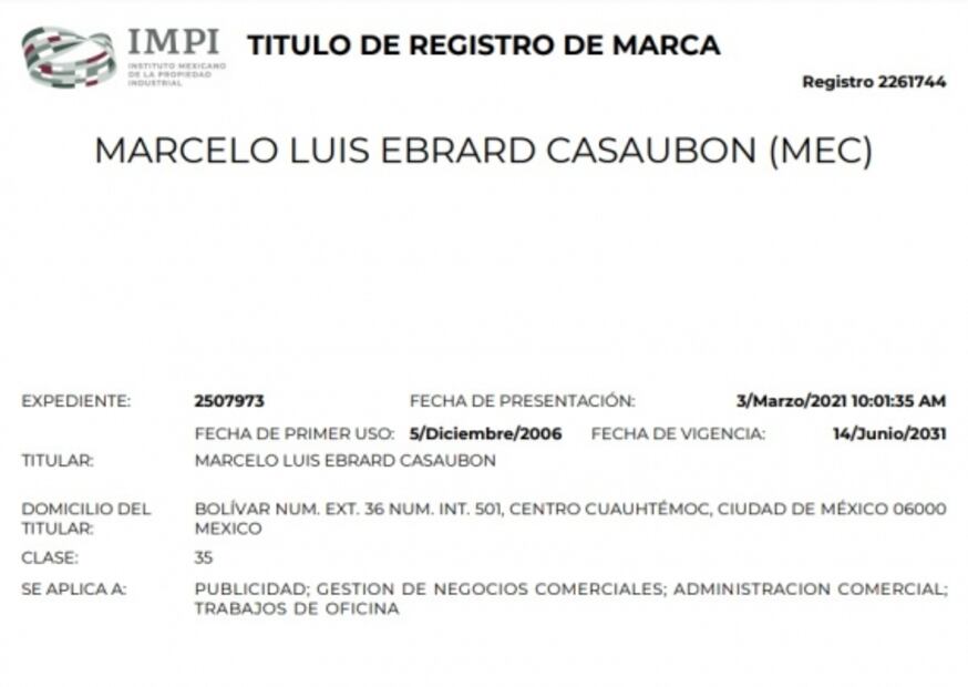 Marcelo Ebrard ya es marca registrada y podrá usar su nombre y siglas por 10 años