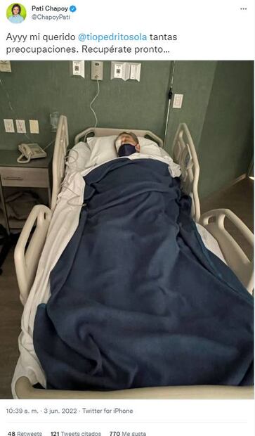 Pati Chapoy alarma con foto de Pedro Sola en el hospital; "culpan" al Escorpión Dorado