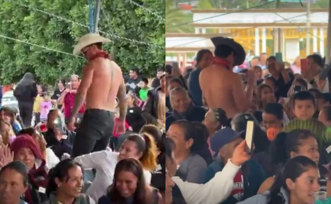 Imágenes muestran a varios strippers llegar a los festejos del Día de las Madres en Hidalgo (10/05/2025). Foto: Captura de video