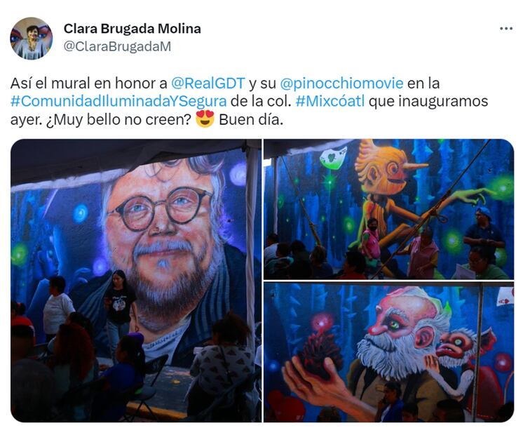 Por medio de Twitter, la alcaldesa Clara Brugada anunció el mural en honor al director mexicano. Foto: Twitter. @ClaraBrugadaM