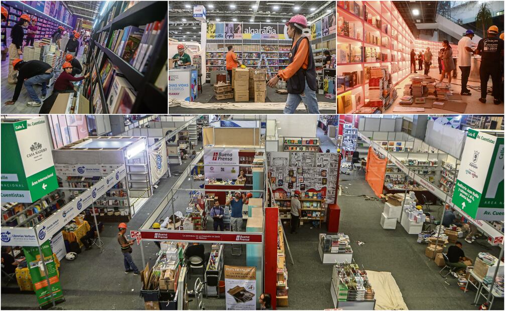 Organizadores y trabajadores de casas editoriales laboraban ayer por la tarde en la puesta de los stands y las publicaciones que se ofrecerán en la Feria Internacional del Libro de Guadalajara, que arranca mañana y hasta el 8 de diciembre, días en los que habrá un gran programa literario, académico y cultural. Fotos: Gabriel Pano / EL UNIVERSAL
