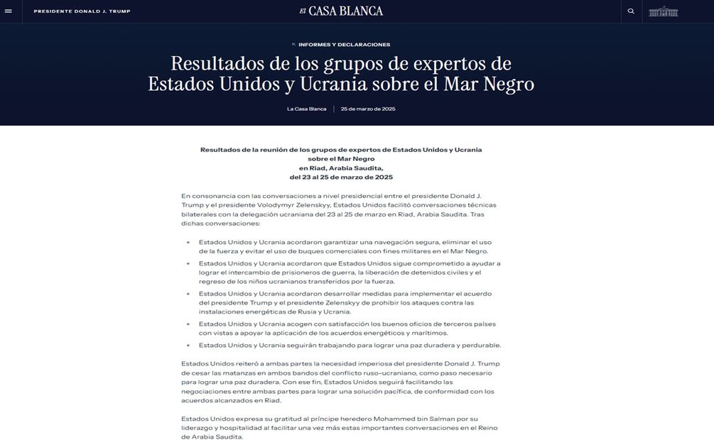Estados Unidos y Ucrania acordaron garantizar una navegación segura en el Mar Negro. Imagen: Captura de pantalla
