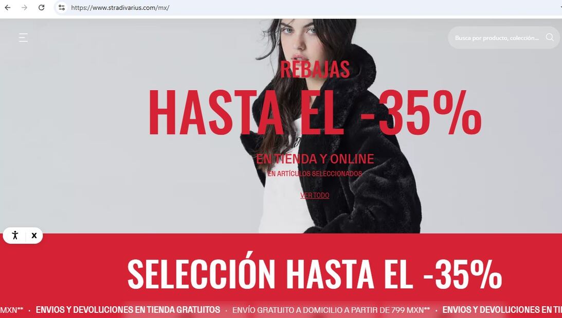 En la web de Stradivarius anuncian el porcentaje de descuento. Foto: Especial