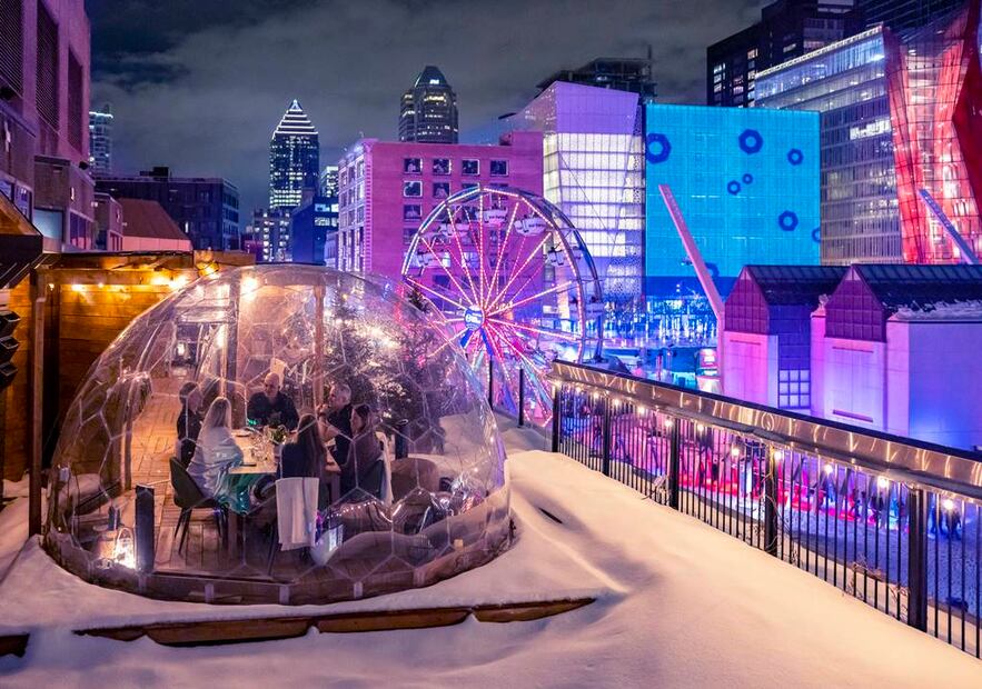 Burbujas transparentes en Montreal para una cena mágica al aire libre. Foto: Tourisme Montréal