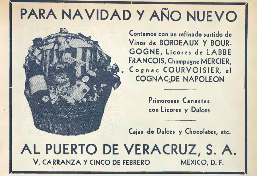 Empezando por ejemplos nada inusuales, están las canastas de bebidas y comestibles, un regalo tradicional que no pasa de moda. Eso sí, adquirir una suele requerir buen presupuesto, considerando que incluye vinos y licores como el coñac. Un detalle gracioso: las bebidas alcohólicas se describían con todo detalle, a diferencia de los dulces chocolates. Hemeroteca EL UNIVERSAL.