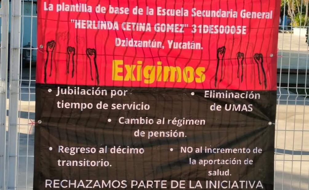 Exigencias de maestros yucatecos en torno a la Ley del ISSSTE (19/03/2025). Foto: Especial