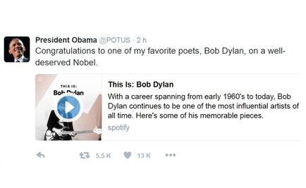 Barack Obama felicita a Bob Dylan por el Nobel de Literatura