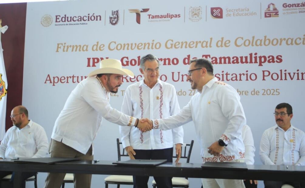 El gobernador, Américo Villarreal; el director del Instituto Politécnico Nacional, Arturo Reyes y el alcalde, Miguel Alejandro Zúñiga en la inauguración del Recinto Universitario Polivirtual. Foto: Especial