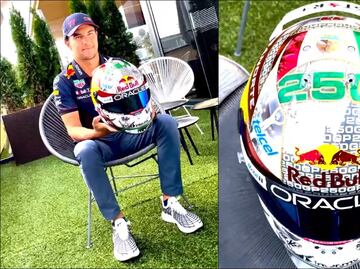 Checo Pérez festeja 250 Grandes Premios disputados con casco especial en Singapur