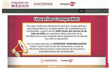 Compranet regresa en dos semanas tras fallas técnicas desde el 15 de julio