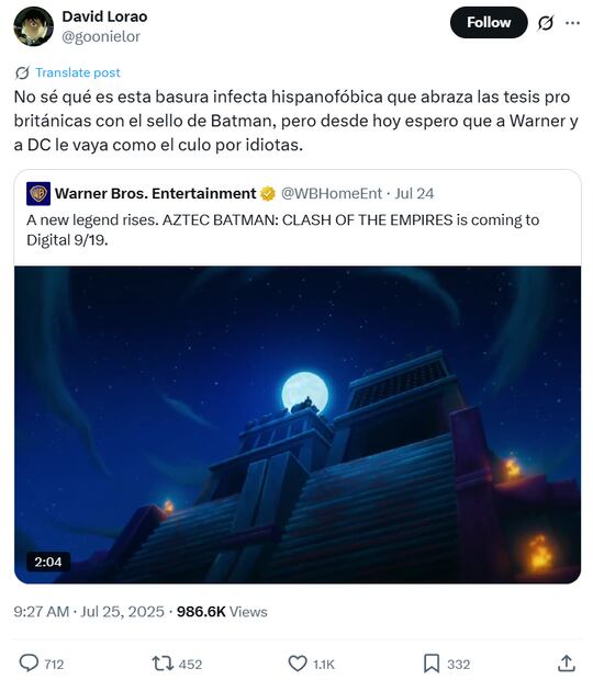 Usuarios desatan polémica en redes sociales al ver el nuevo tráiler de 'Batman Azteca: Choque de Imperios', critican la cinta. Foto: Captura de pantalla