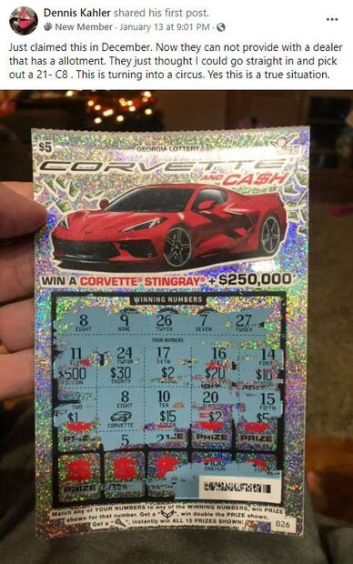 Hombre se gana un Chevrolet Corvette C8 en la lotería y no puede reclamar su premio 