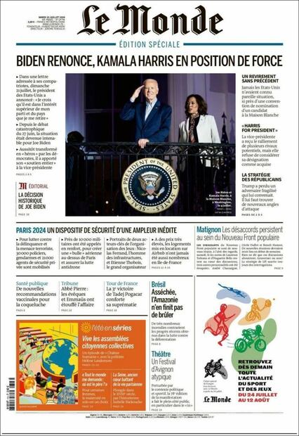 La portada del diario francés Le Monde