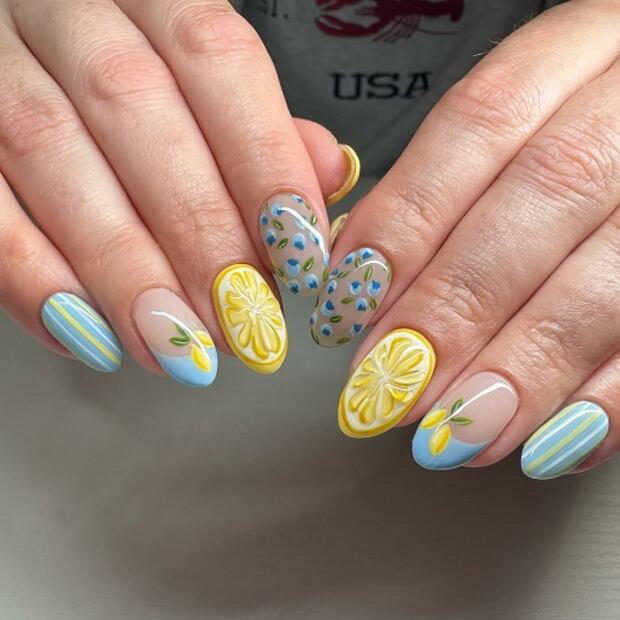 El limón es de los favoritos del nail art esta temporada. Foto: Especial. Instagram @alyssanailtech