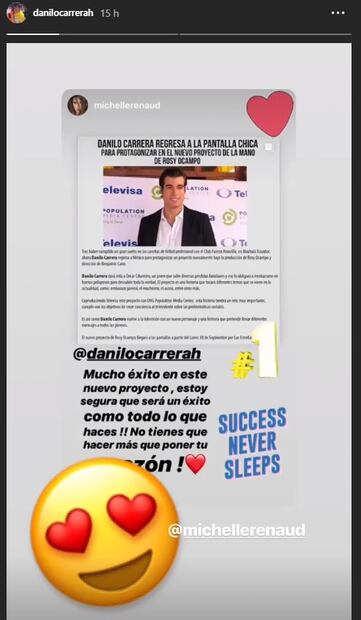 Danilo Carrera y Michelle Renaud presumen su amor