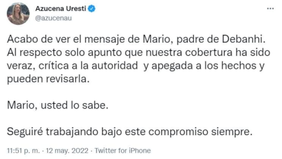 Azucena Uresti explica mensaje a papá de Debanhi