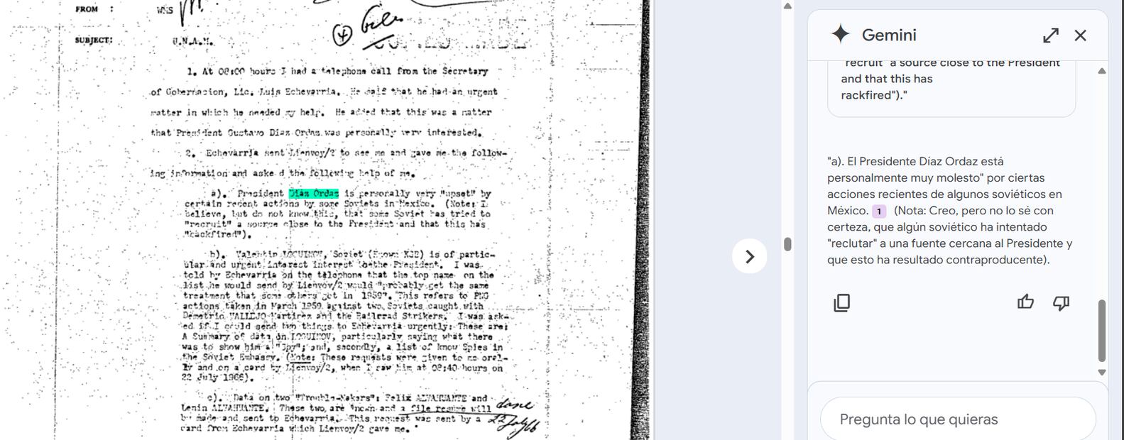 Reporte de la CIA sobre el presidente Díaz Ordaz en archivos desclasificados del caso JFK. Foto: Especial.