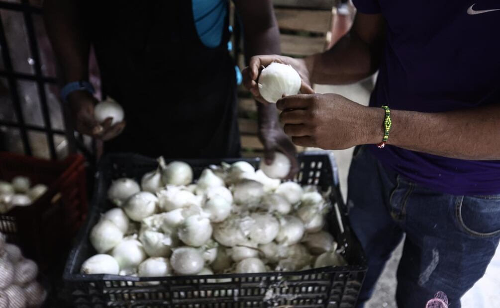 Dairon, de Cuba, y Francis,de República Dominicana, son dos migrantes que trabajan en el Mercado Nezahualcoyotl. Foto: Gabriel Pano El Universal