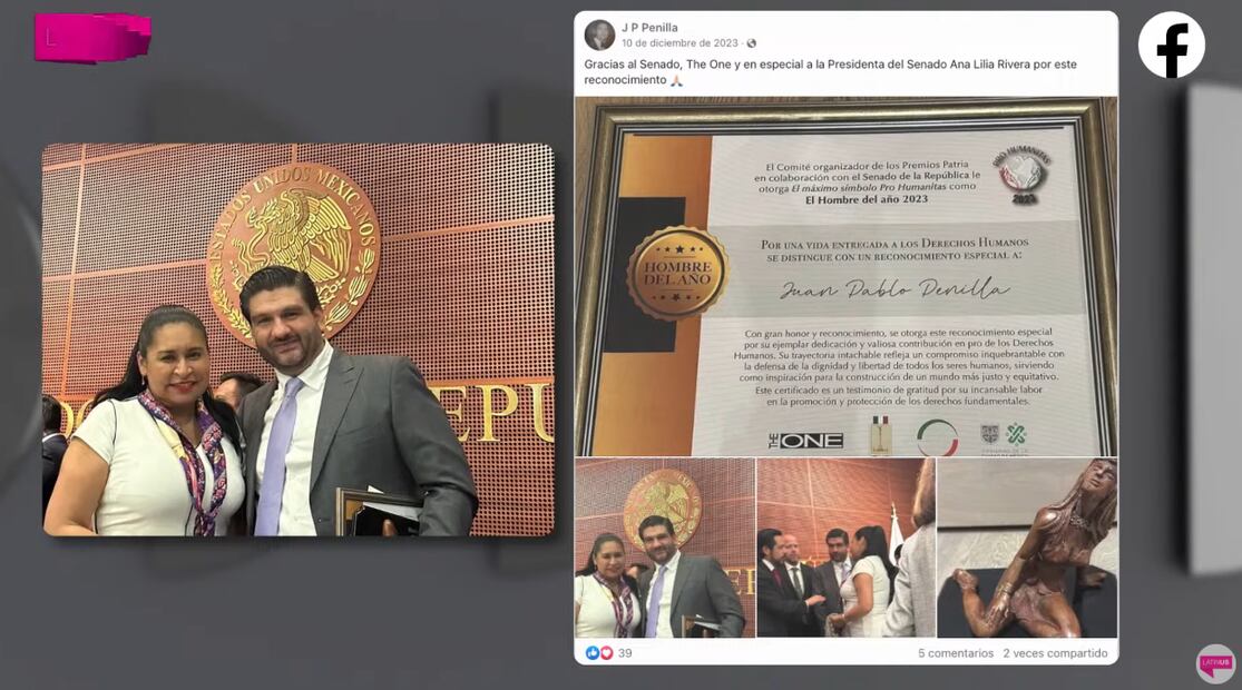 Ana Lilia Rivera Rivera junto a Juan Pablo Penilla en la Cámara de Senadores. Foto: captura de pantalla tomada de Latinus