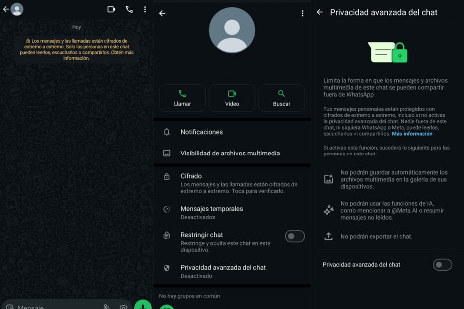 Así puedes activar la Privacidad avanzada del chat para evitar que exporten tus conversaciones. Foto: Captura de pantalla