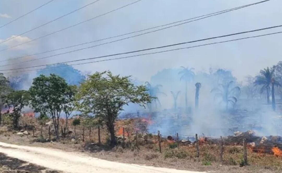 El cuerpo de Bomberos combaten el fuego de pastizales en terrenos de cuatro ranchos en el oriente del estado. Foto: especial