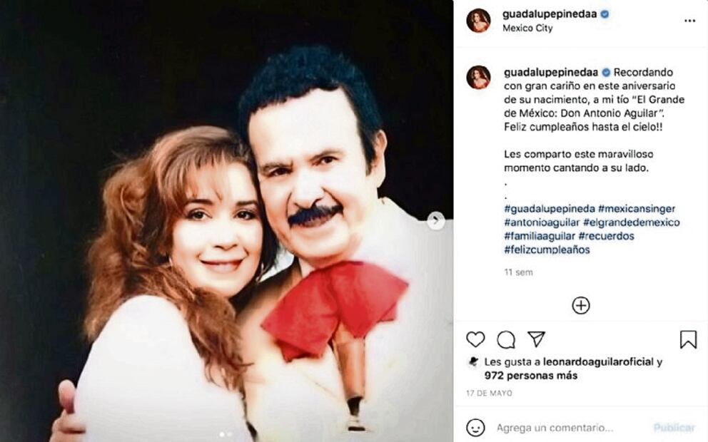 Es sobrina directa de Antonio Aguilar; su madre era, Josefina Aguilar, hermana
del icónico músico y actor. Foto: Instagram