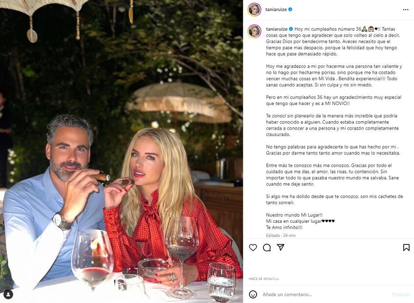 Tania Ruiz escribió un romántico mensaje a su novio, Manuel Serrano. / Foto: Instagram.