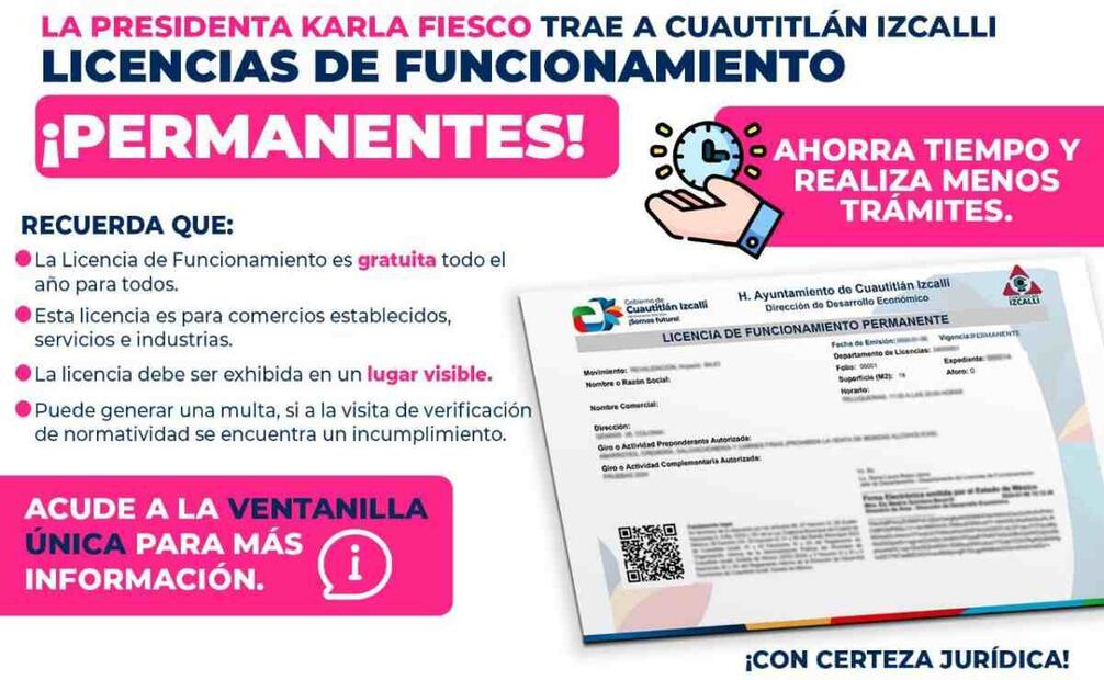 Licencia de funcionamiento permanente. Foto: Especial