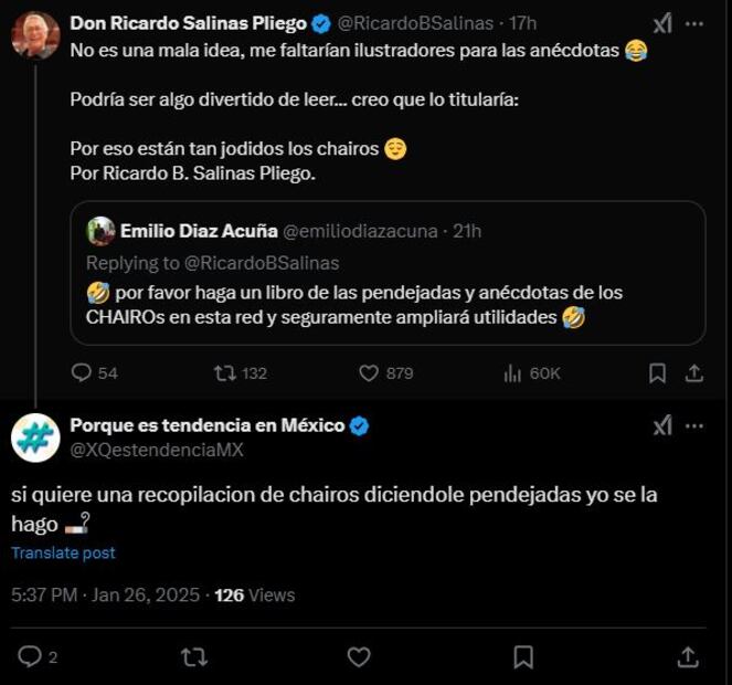 El empresario Ricardo Salinas Pliego vuelve a encender las redes sociales con comentarios polémicos, generando opiniones divididas entre sus seguidores.
Foto: Captura de pantalla en X