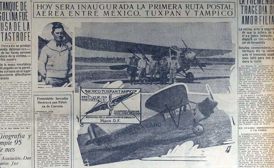 Los vuelos de pasajeros operaban desde 1921, bajo Mexicana de Transportación Aérea, pero una novedad en 1928 fue la formalización del servicio postal por avión. Hemeroteca EL UNIVERSAL.