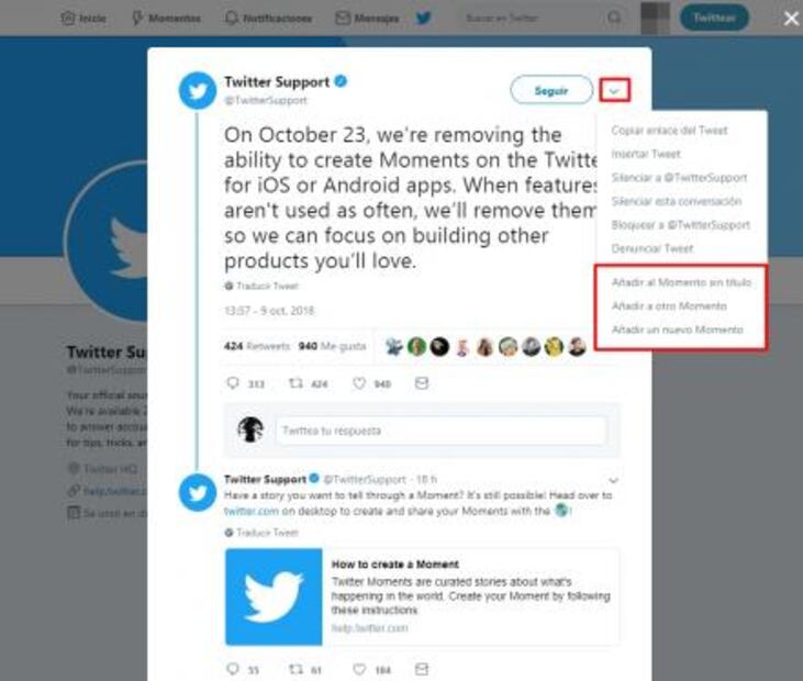 Twitter eliminará 'Momentos' en iOS y Android