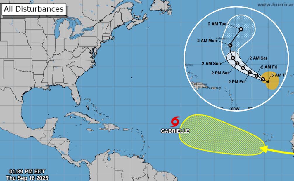 La trayectoria de la tormenta tropical "Gabrielle" no representa un peligro para el territorio mexicano. Foto: Centro Nacional de Huracanes (CNH)