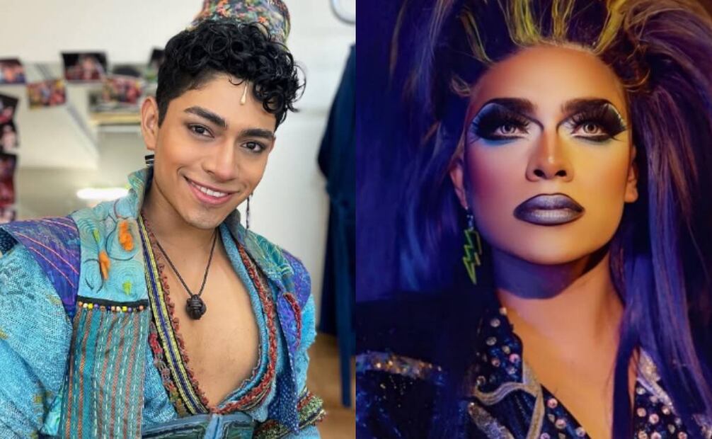 Emiliano Armendáriz en el personaje de Omar en el musical de Disney Aladdín y como Yuri en Mentidrags. Fotos: Instagram @emiliano.az