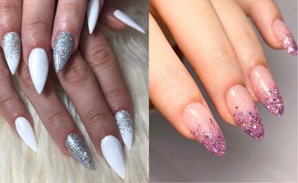 Diseños de uñas con glitter para brillar en la temporada de fiestas