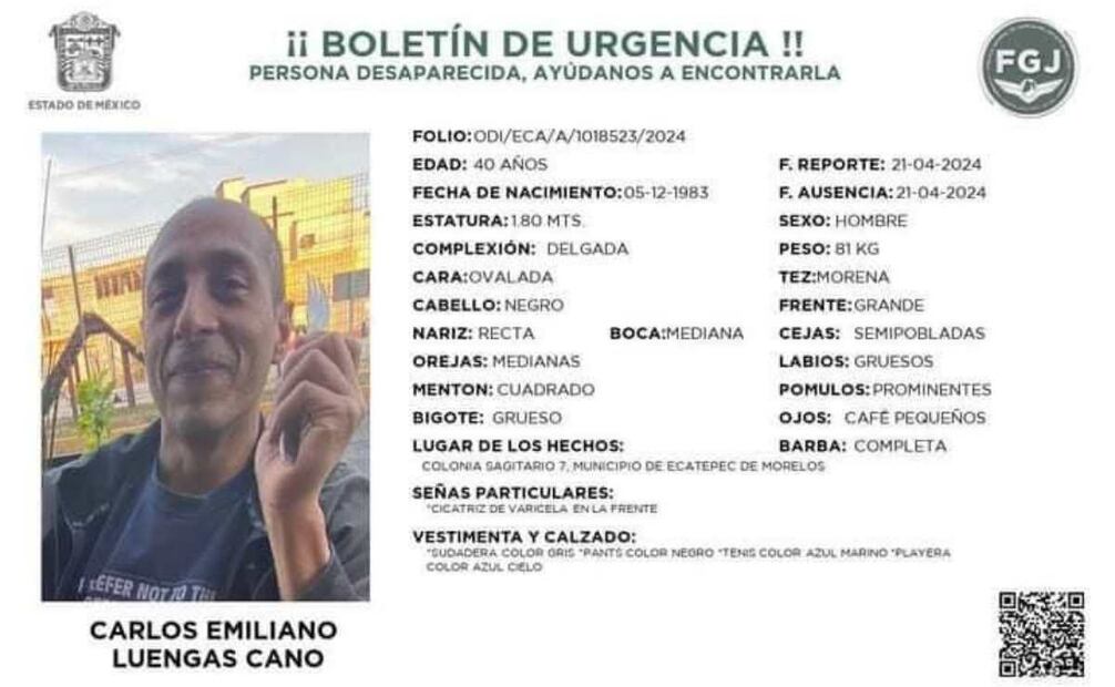 Carlos Emiliano Luengas Cano, de 40 años de edad, desapareció el 21 de abril del 2024 tras ir a checar a su consultorio, después de que se activará una alarma. Foto: Especial