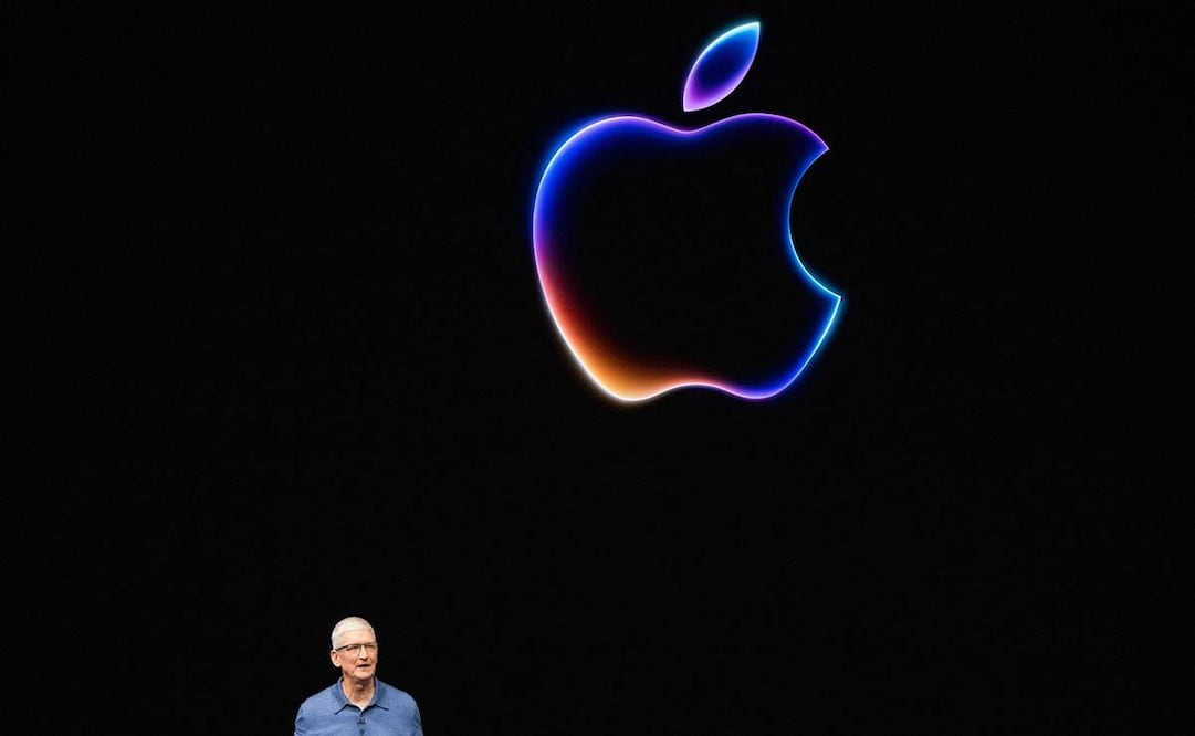 El director ejecutivo de Apple, Tim Cook, habla durante la Conferencia Mundial de Desarrolladores. Foto: AFP